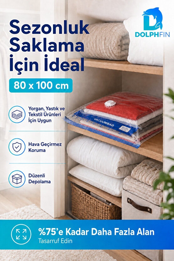 Vakumlu Poşet 80x100 cm Battal Boy Yorgan Battaniye Hurç Giysi Saklama Torbası 1 Adet