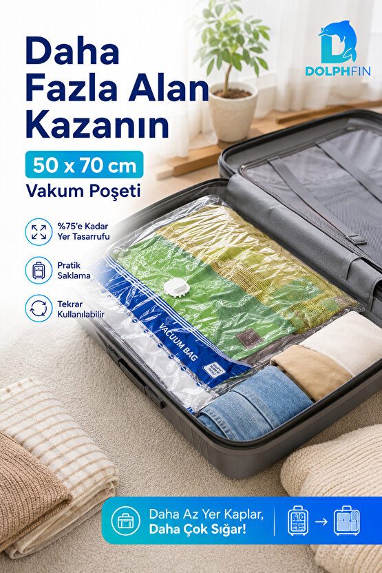 Vakumlu Poşet 50x70 cm L Boy Yorgan Battaniye Hurç Giysi Saklama Torbası 1 Adet