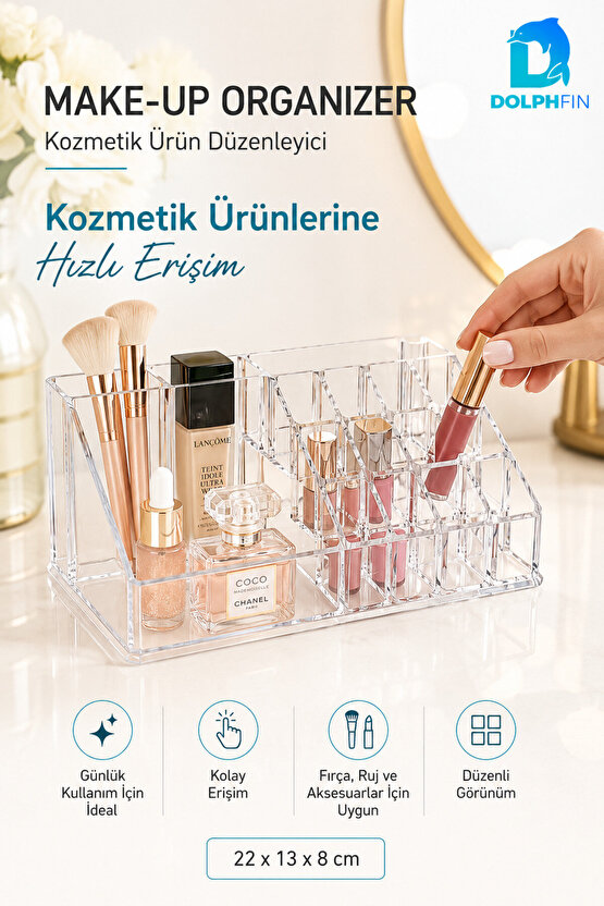 Şeffaf Makyaj Organizeri Çok Bölmeli Rujluk Masaüstü Kozmetik Düzenleyici