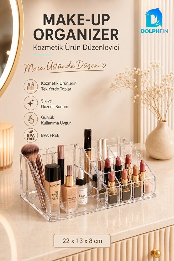 Şeffaf Makyaj Organizeri Çok Bölmeli Rujluk Masaüstü Kozmetik Düzenleyici