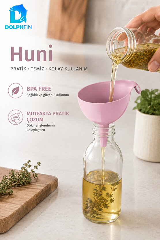Plastik Mutfak Hunisi Geniş Ağızlı Saplı Sıvı Yağ Su Aktarma Hunisi Pembe BPA İçermez
