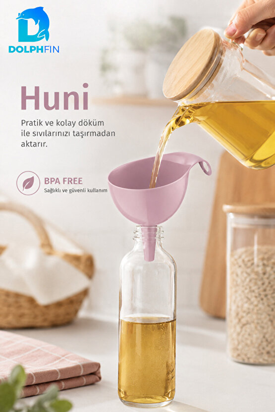 Plastik Mutfak Hunisi Geniş Ağızlı Saplı Sıvı Yağ Su Aktarma Hunisi Pembe BPA İçermez