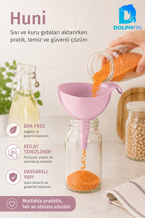 Plastik Mutfak Hunisi Geniş Ağızlı Saplı Sıvı Yağ Su Aktarma Hunisi Pembe BPA İçermez