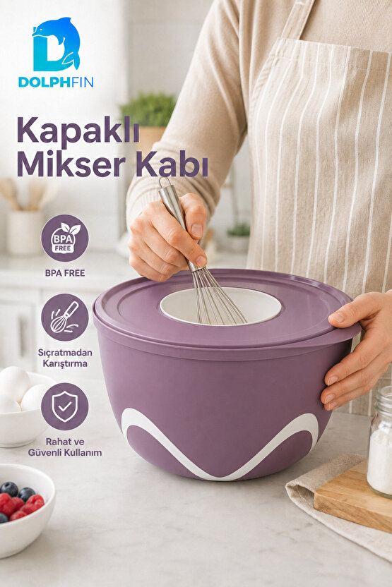 4 Litre Kapaklı Mikser Kabı BPA İçermez Sıçratma Önleyici Hamur Yoğurma Kabı