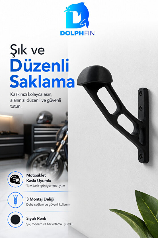Motosiklet Kaskı Duvar Askısı 3 Montaj Delikli Siyah Kask Tutucu Aparat