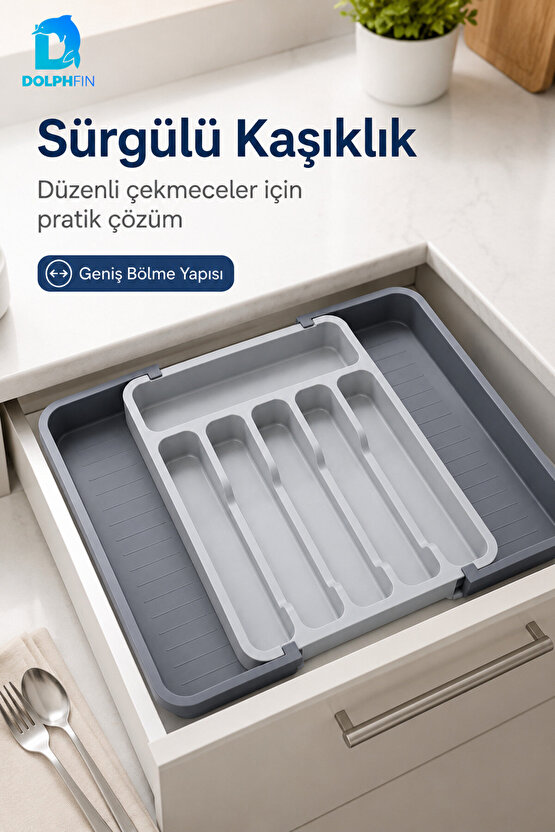 Sürgülü Ayarlanabilir Kaşıklık 34-54 cm Çekmece İçi Bölmeli Çatal Kaşık Mutfak Organizeri