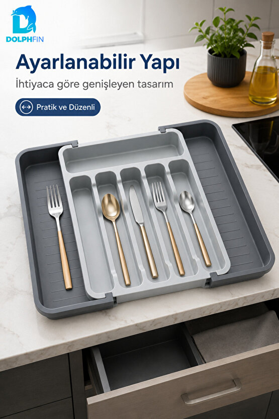 Sürgülü Ayarlanabilir Kaşıklık 34-54 cm Çekmece İçi Bölmeli Çatal Kaşık Mutfak Organizeri