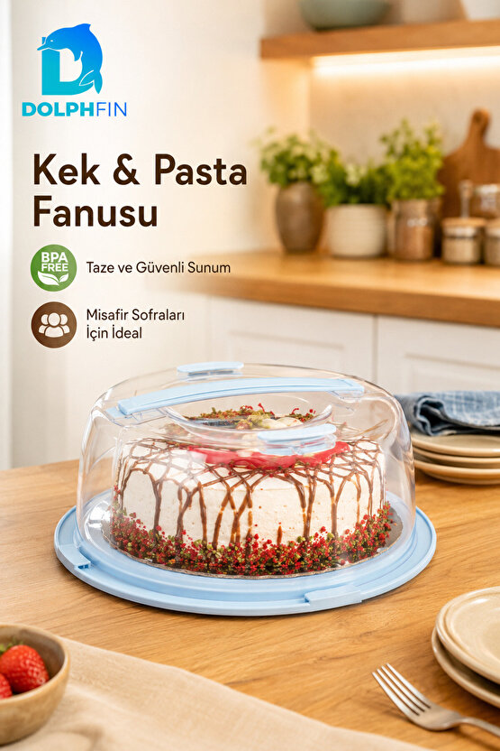 28 cm Kek Pasta Fanusu Saplı Kilitli Kapaklı Taşıma ve Saklama Kabı
