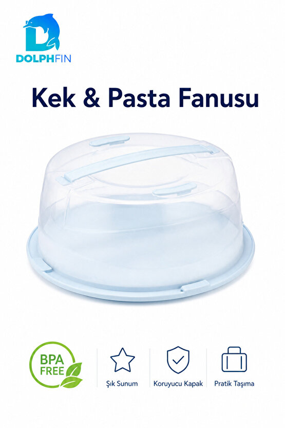 28 cm Kek Pasta Fanusu Saplı Kilitli Kapaklı Taşıma ve Saklama Kabı