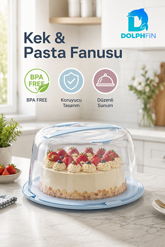 28 cm Kek Pasta Fanusu Saplı Kilitli Kapaklı Taşıma ve Saklama Kabı