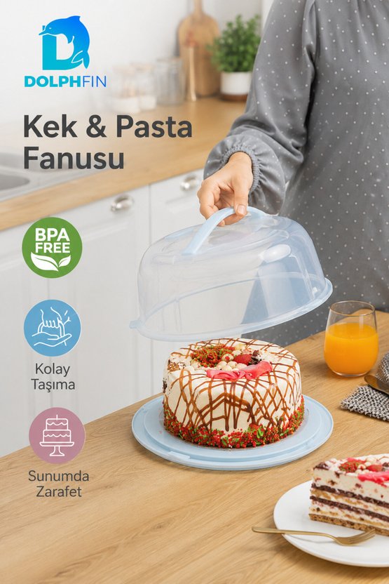 28 cm Kek Pasta Fanusu Saplı Kilitli Kapaklı Taşıma ve Saklama Kabı