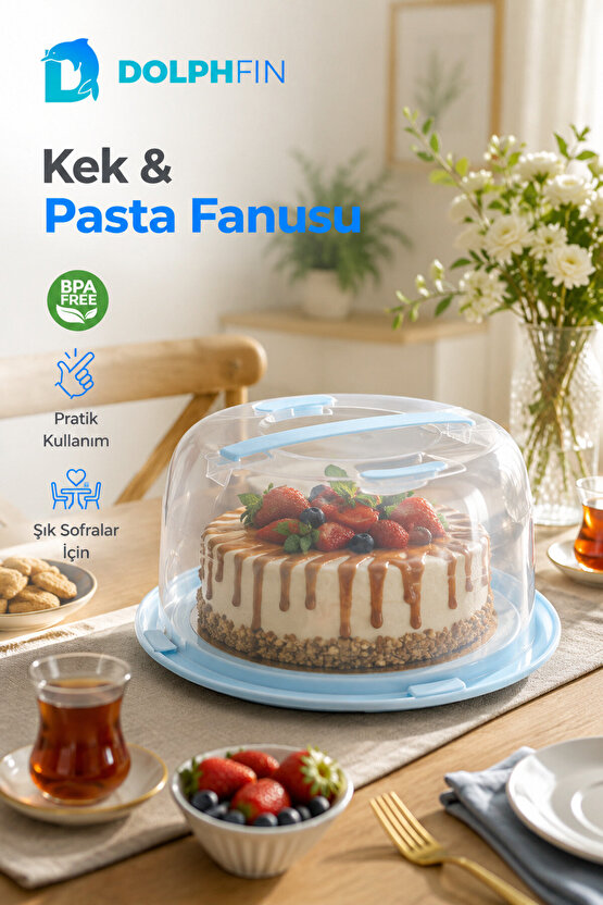 28 cm Kek Pasta Fanusu Saplı Kilitli Kapaklı Taşıma ve Saklama Kabı