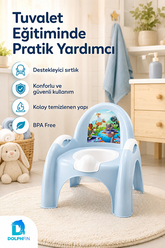 Baby Potty Bebek Lazımlığı Sırt Destekli BPA Free Mavi Tuvalet Eğitim Sandalyesi