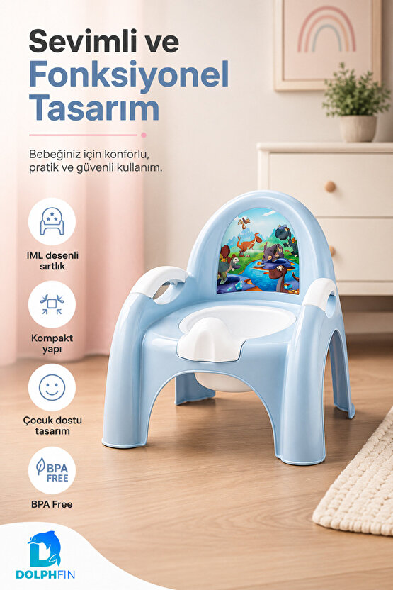 Baby Potty Bebek Lazımlığı Sırt Destekli BPA Free Mavi Tuvalet Eğitim Sandalyesi