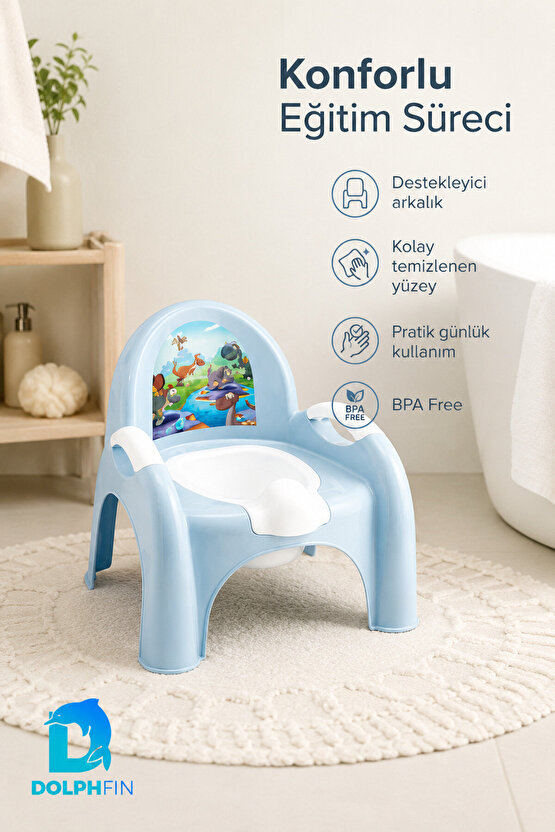 Baby Potty Bebek Lazımlığı Sırt Destekli BPA Free Mavi Tuvalet Eğitim Sandalyesi
