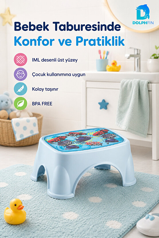 IML Desenli Çocuk Basamak Taburesi Kaymaz BPA Free Bebek Taburesi