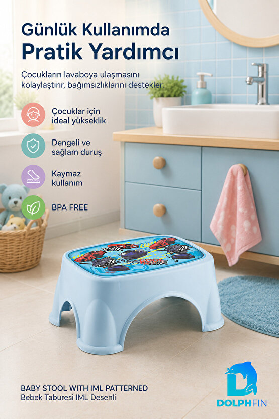 IML Desenli Çocuk Basamak Taburesi Kaymaz BPA Free Bebek Taburesi