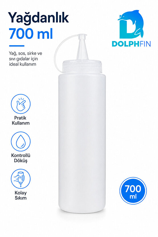 700 ml Sıkılabilir Yağdanlık İnce Uçlu Sos Şişesi Beyaz Kontrollü Akış