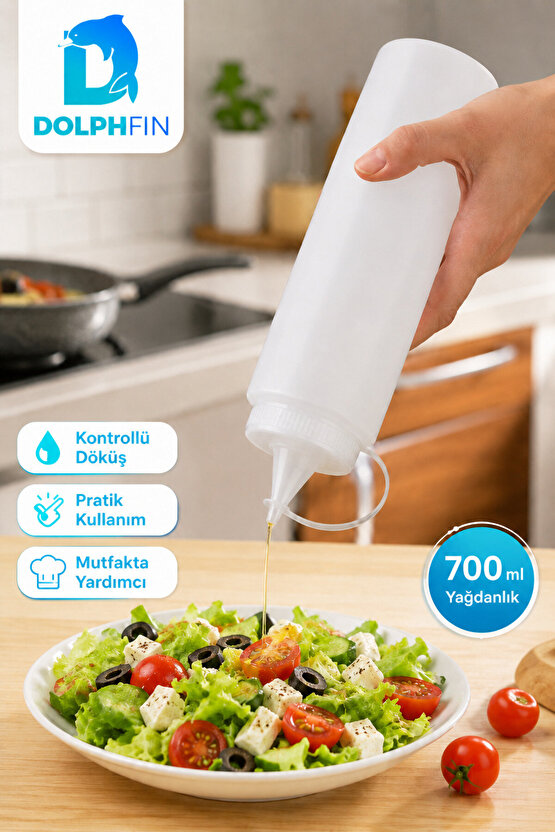 700 ml Sıkılabilir Yağdanlık İnce Uçlu Sos Şişesi Beyaz Kontrollü Akış