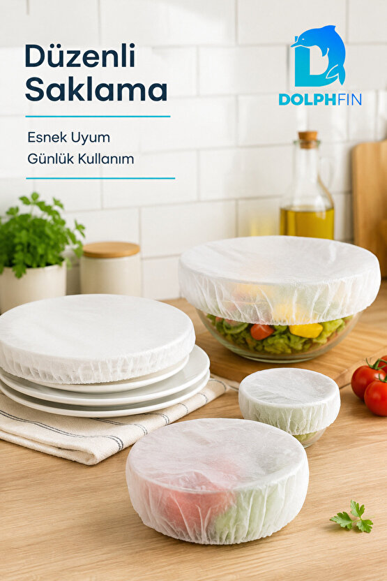Lastikli Tabak Bonesi Şeffaf Elastik Yiyecek Koruma Örtüsü Tabak Kapatma Bonesi 100 Adet