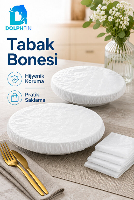 Lastikli Tabak Bonesi Şeffaf Elastik Yiyecek Koruma Örtüsü Tabak Kapatma Bonesi 100 Adet