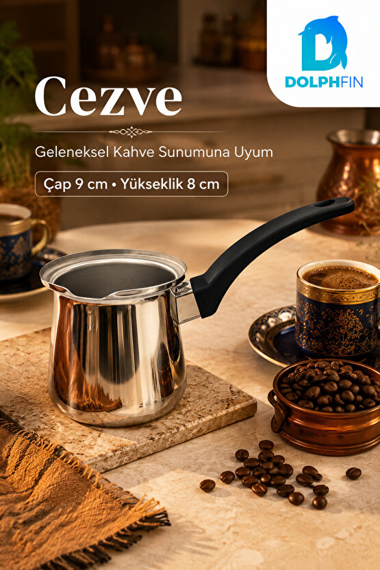 Çelik Türk Kahvesi Cezvesi 9 cm Siyah Ergonomik Saplı Kahve Pişirme Cezvesi