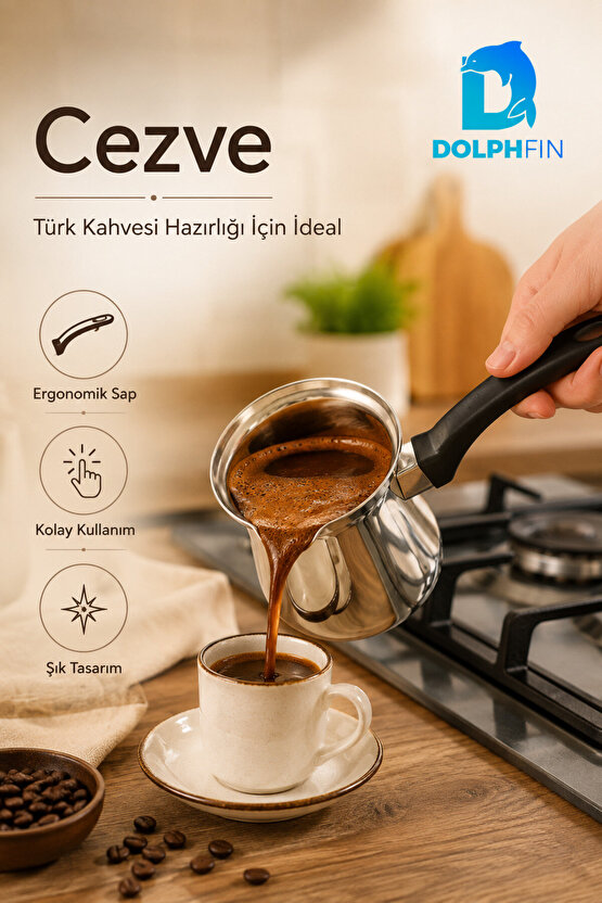 Çelik Türk Kahvesi Cezvesi 9 cm Siyah Ergonomik Saplı Kahve Pişirme Cezvesi