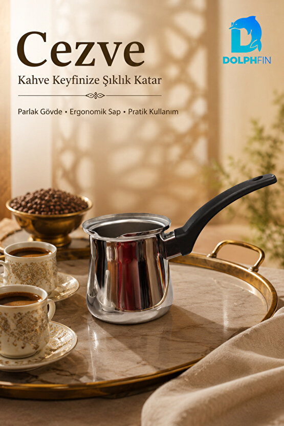 Çelik Türk Kahvesi Cezvesi 9 cm Siyah Ergonomik Saplı Kahve Pişirme Cezvesi