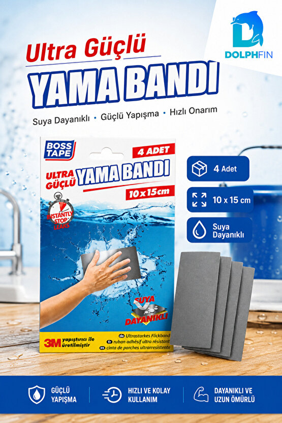 Suya Dayanıklı Yama Bandı 10x15 cm 4 Adet Güçlü Yapışkanlı Tamir Bandı