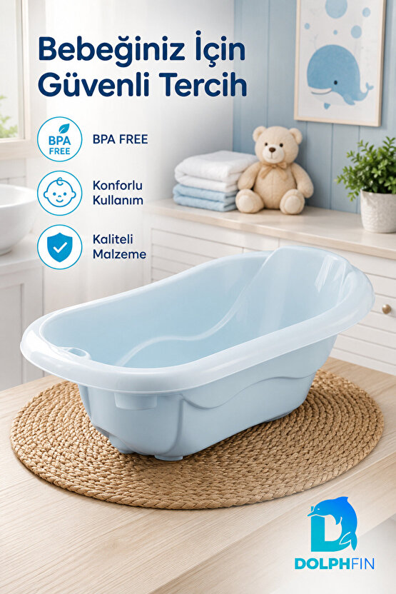 Bebek Küveti BPA Free Ergonomik Geniş İç Hacimli Kaymaz Tabanlı Mavi Banyo Küveti