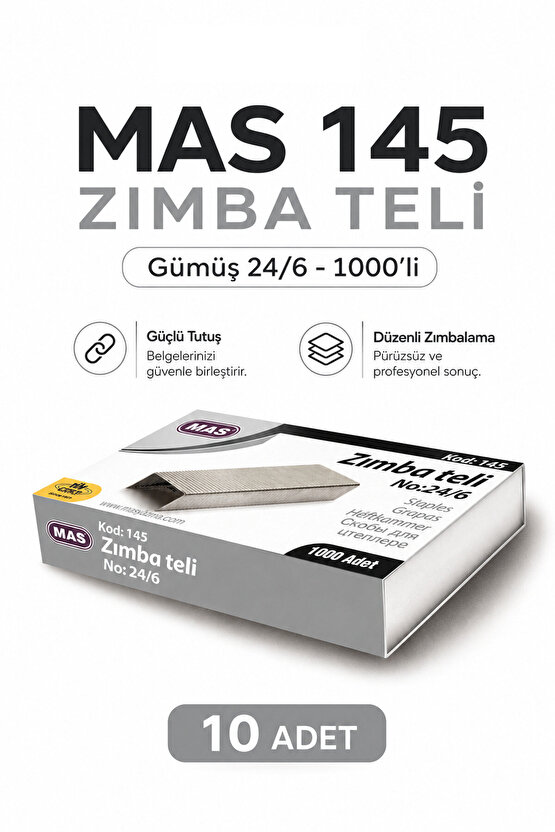 MAS 145 Zımba Teli Gümüş 246 1000li 10lu Paket