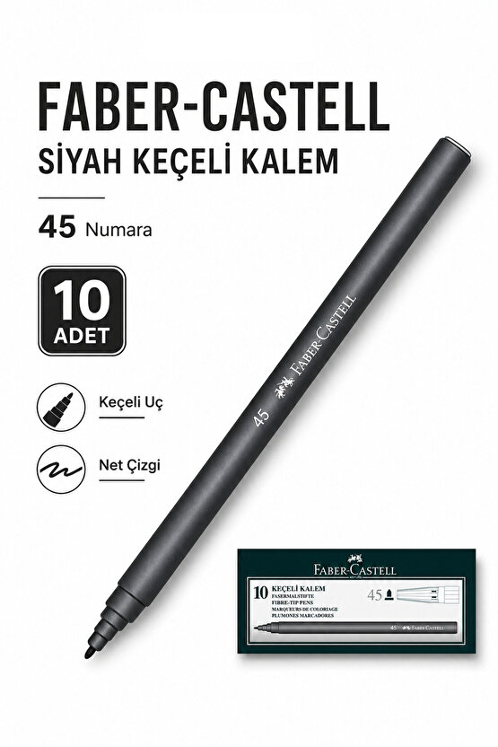 Faber-Castell Siyah Keçeli Kalem 45 Numara 10lu Paket