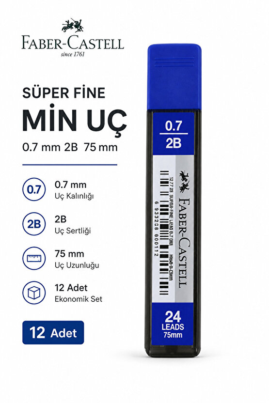 Faber-Castell Super Fine 0.7 mm 2B 75 mm Min Uç 12li Paket