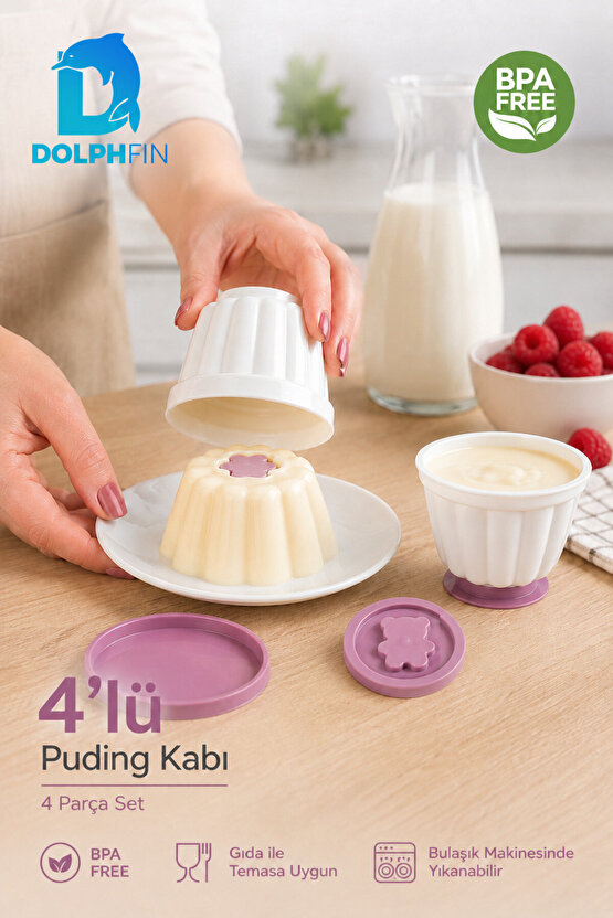 4’lü Kapaklı Puding Kabı BPA Free Mikrodalgaya Uygun Tatlı ve Muhallebi Kalıbı