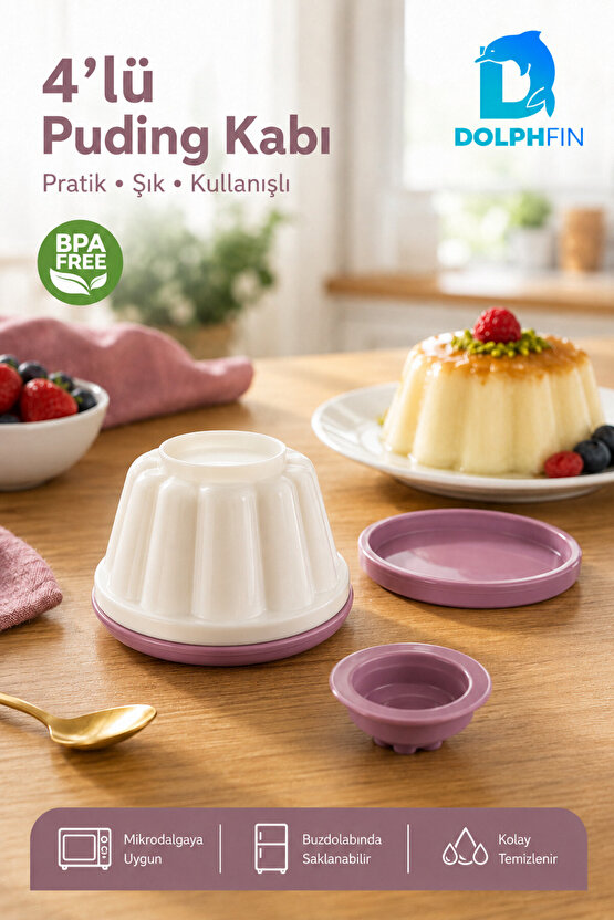 4’lü Kapaklı Puding Kabı BPA Free Mikrodalgaya Uygun Tatlı ve Muhallebi Kalıbı