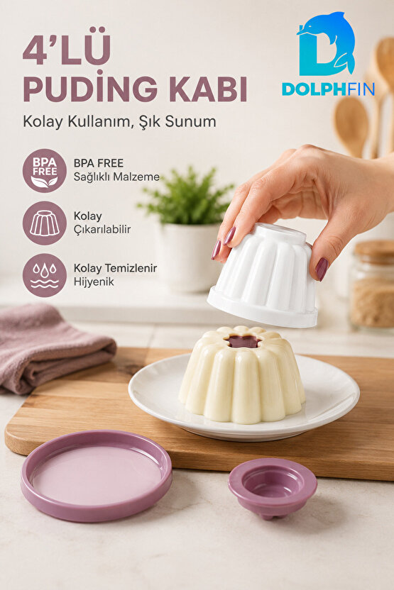 4’lü Kapaklı Puding Kabı BPA Free Mikrodalgaya Uygun Tatlı ve Muhallebi Kalıbı