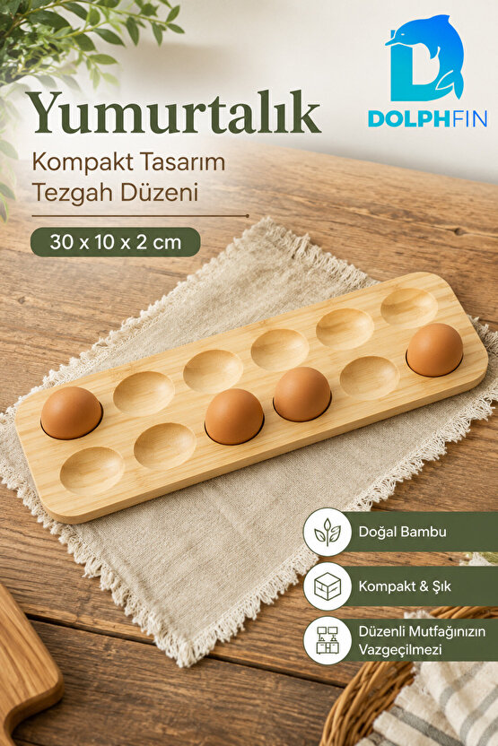 Bambu 12’li Yumurtalık Standı 30 x 10 x 2 cm Tezgâh Üstü Yumurta Düzenleyici