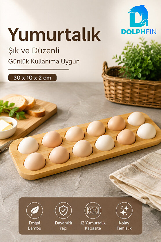 Bambu 12’li Yumurtalık Standı 30 x 10 x 2 cm Tezgâh Üstü Yumurta Düzenleyici