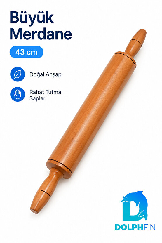 Büyük Boy Ahşap Merdane 43 cm Çift Saplı Hamur Açma Oklavası