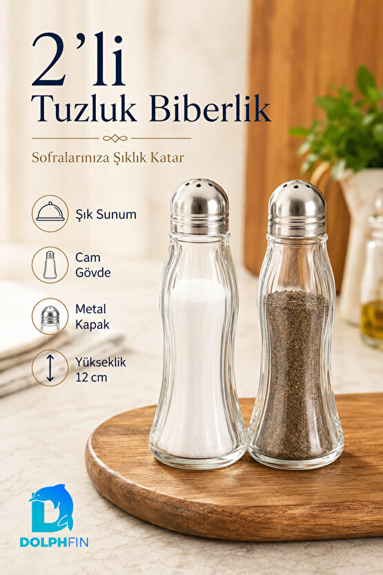 2’li Cam Tuzluk Biberlik Seti Metal Kapaklı 12 cm