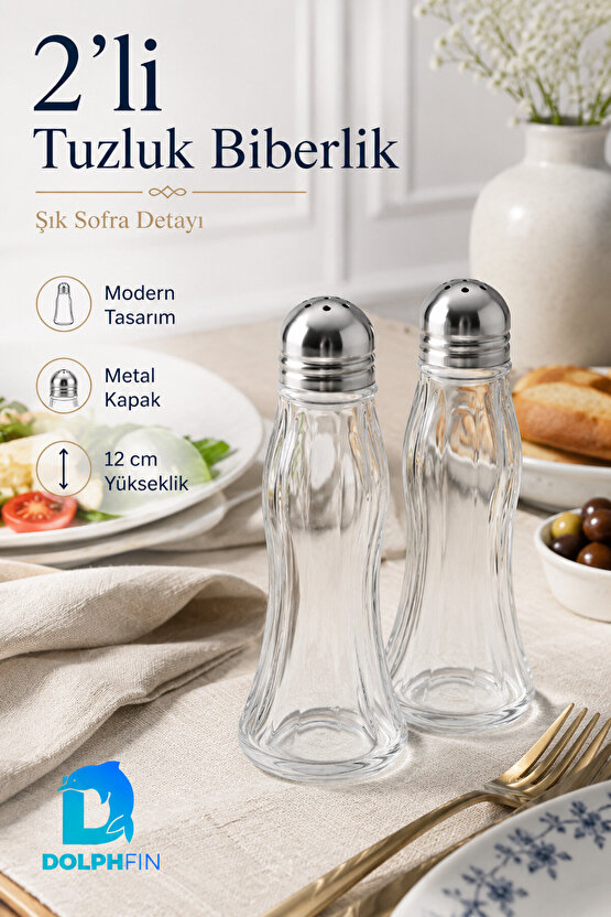 2’li Cam Tuzluk Biberlik Seti Metal Kapaklı 12 cm