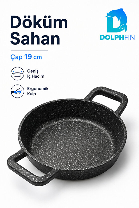 19 cm Çift Kulplu Döküm Sahan Granit Görünümlü Pişirme ve Servis Tavası