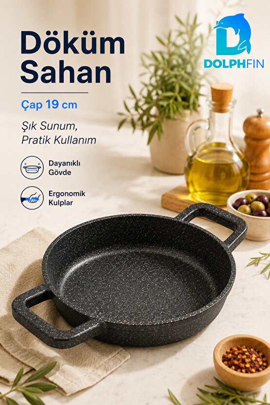 19 cm Çift Kulplu Döküm Sahan Granit Görünümlü Pişirme ve Servis Tavası