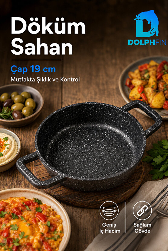 19 cm Çift Kulplu Döküm Sahan Granit Görünümlü Pişirme ve Servis Tavası