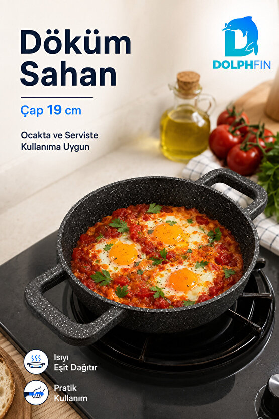 19 cm Çift Kulplu Döküm Sahan Granit Görünümlü Pişirme ve Servis Tavası