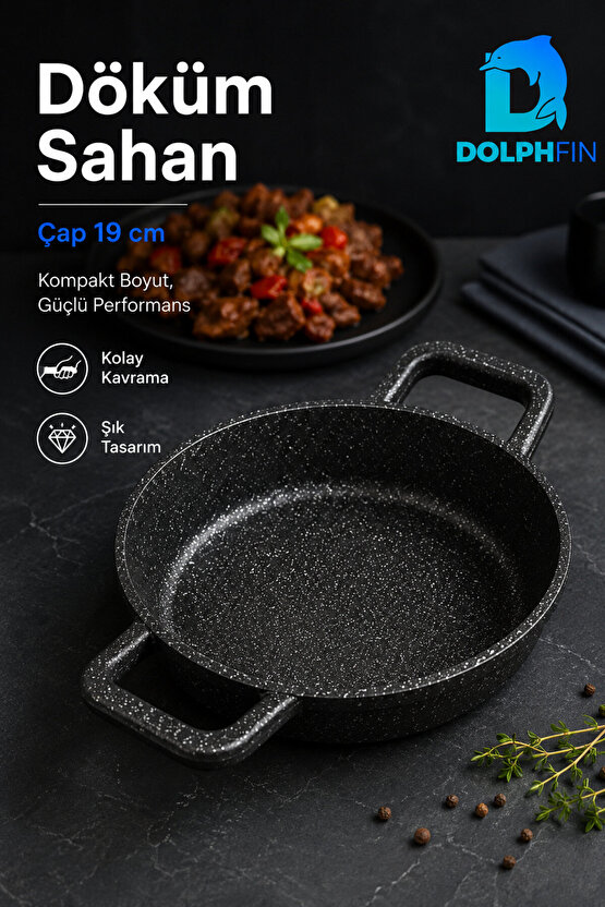 19 cm Çift Kulplu Döküm Sahan Granit Görünümlü Pişirme ve Servis Tavası