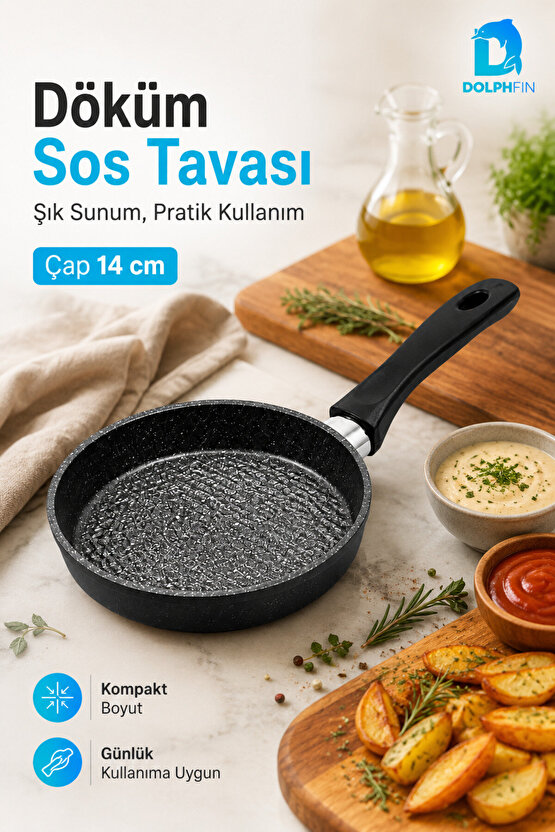 14 cm Döküm Sos Tavası Mini Tava Ergonomik Saplı Kompakt Tasarım
