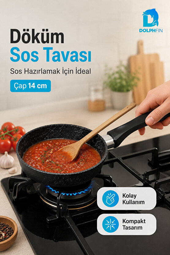 14 cm Döküm Sos Tavası Mini Tava Ergonomik Saplı Kompakt Tasarım