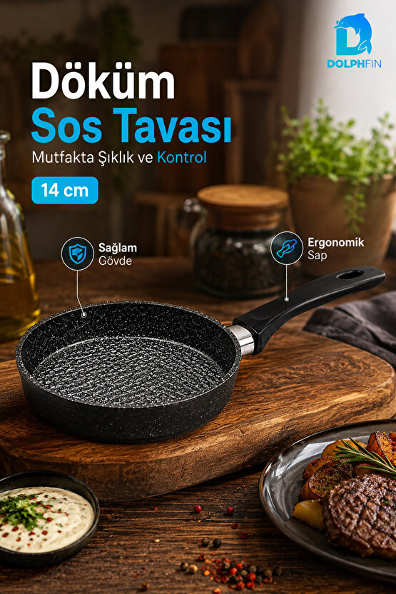 14 cm Döküm Sos Tavası Mini Tava Ergonomik Saplı Kompakt Tasarım