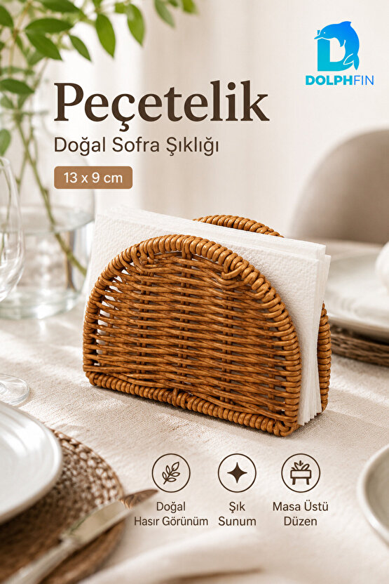 Hasır Görünümlü Peçetelik 13 x 9 cm Dekoratif Masaüstü Peçete Tutucu
